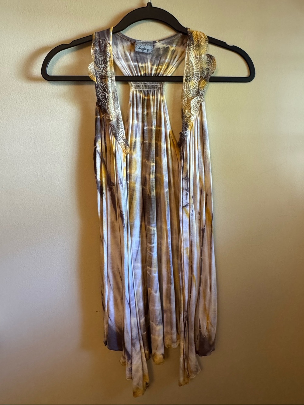 Daytrip Brown and Gold Tie-Dye Draped Tank Top